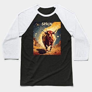 Running of the Bulls Starry Night Spain Travel Tourism Retro Vintage Baseball T-Shirt